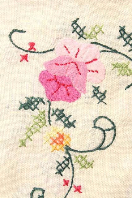 photo of 80s vintage applique cotton lace tablecloth & napkins, mint w/ original Chinese label #9