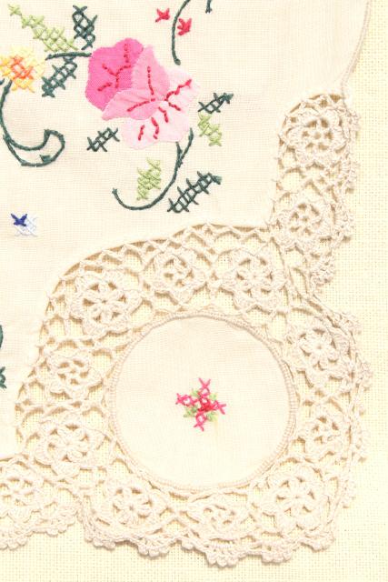 photo of 80s vintage applique cotton lace tablecloth & napkins, mint w/ original Chinese label #10