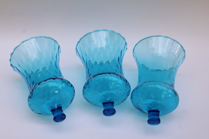 photo of 80s vintage aqua blue glass candle shades, peg type candle holder cups lot of three  #1