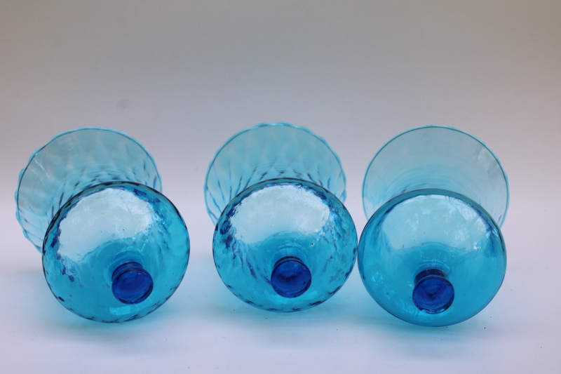 photo of 80s vintage aqua blue glass candle shades, peg type candle holder cups lot of three #2