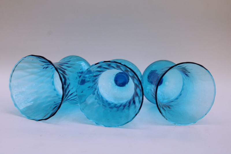 photo of 80s vintage aqua blue glass candle shades, peg type candle holder cups lot of three #3