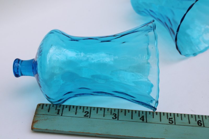 photo of 80s vintage aqua blue glass candle shades, peg type candle holder cups lot of three #4
