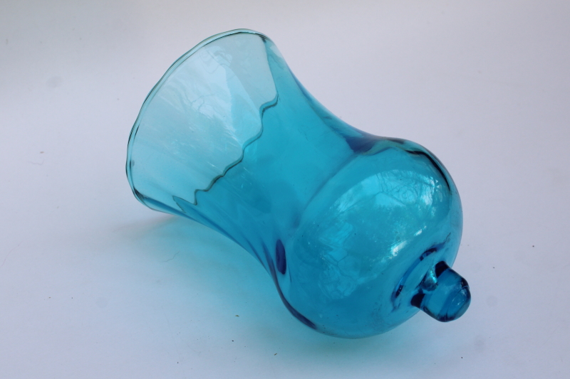 photo of 80s vintage aqua blue glass votive candle holder, single peg type candle cup  #1