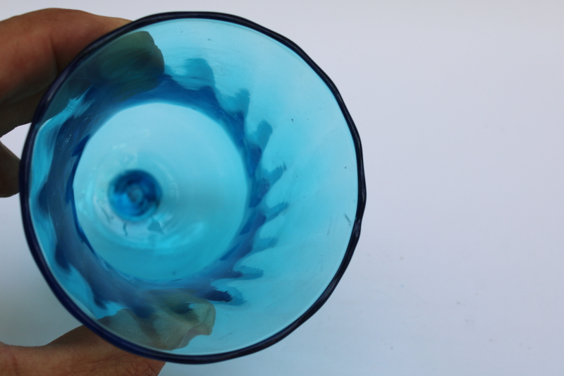 photo of 80s vintage aqua blue glass votive candle holder, single peg type candle cup  #2