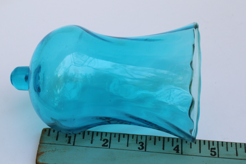 photo of 80s vintage aqua blue glass votive candle holder, single peg type candle cup  #4