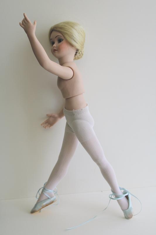 photo of 80s vintage bisque china ballerina doll, en pointe dancer poseable arms & legs #6
