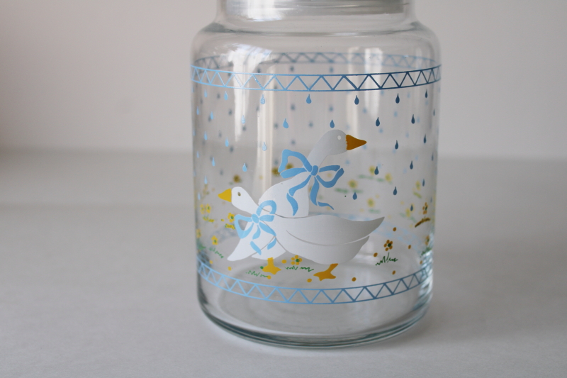 photo of 80s vintage blue ribbon bow goose print Farm Country Anchor Hocking glass canister jar  #2