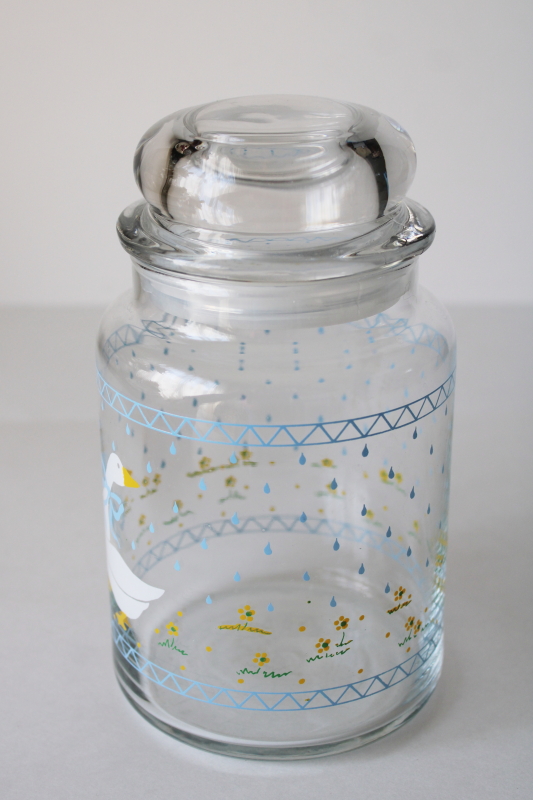 photo of 80s vintage blue ribbon bow goose print Farm Country Anchor Hocking glass canister jar  #3