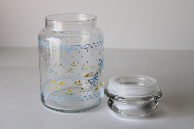 photo of 80s vintage blue ribbon bow goose print Farm Country Anchor Hocking glass canister jar  #4
