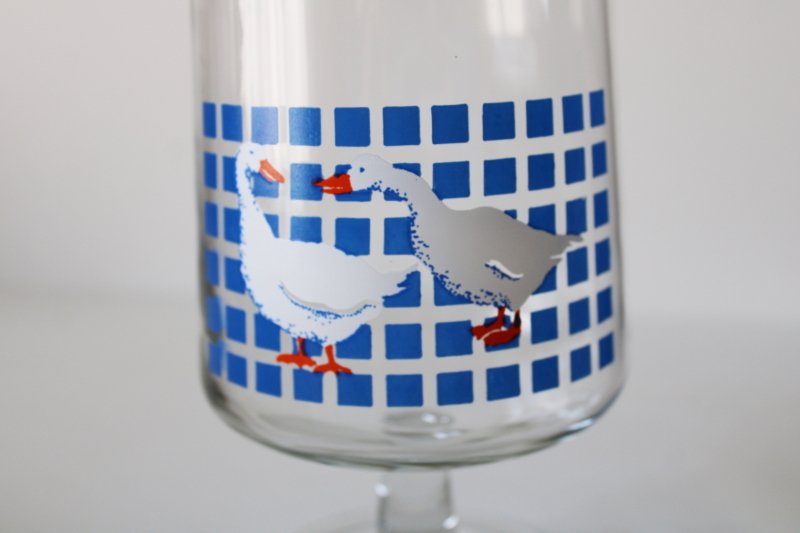 photo of 80s vintage blue w/ goose print glass candy dish, apothecary jar canister w/ pair of geese #2