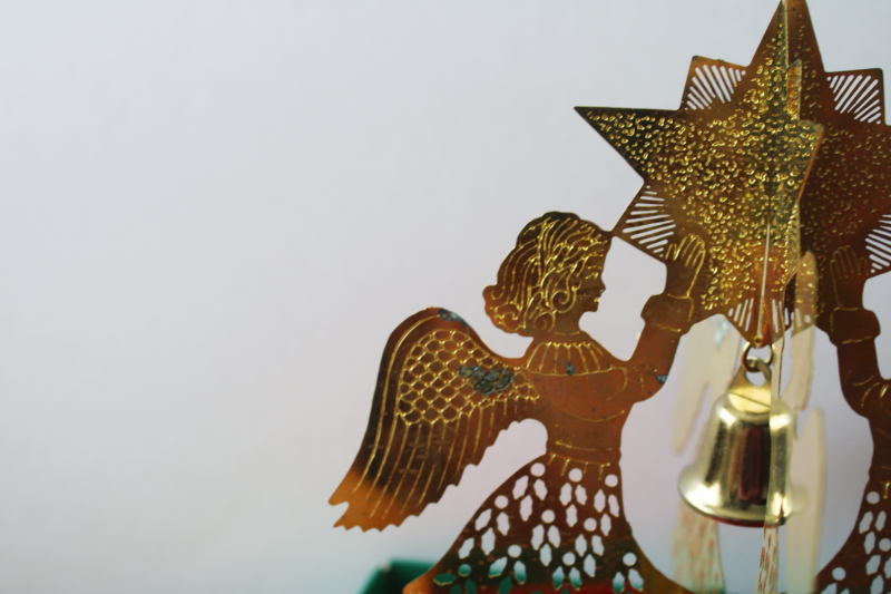photo of 80s vintage brass angels w/ bell Christmas tree topper in original box  #2