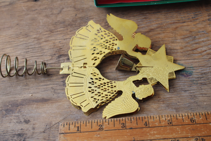 photo of 80s vintage brass angels w/ bell Christmas tree topper in original box  #4