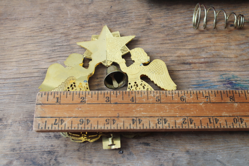 photo of 80s vintage brass angels w/ bell Christmas tree topper in original box  #5