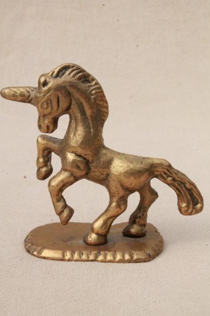 photo of 80s vintage brass animals, large & small unicorn figurines, fantasy unicorn mother & baby #5