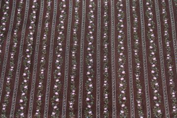 catalog photo of 80s vintage calico cotton fabric, prairie girl floral stripe pink on dark brown