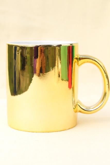 photo of 80s vintage ceramic mugs, Christmas red, green, gold, silver metallic foil #5