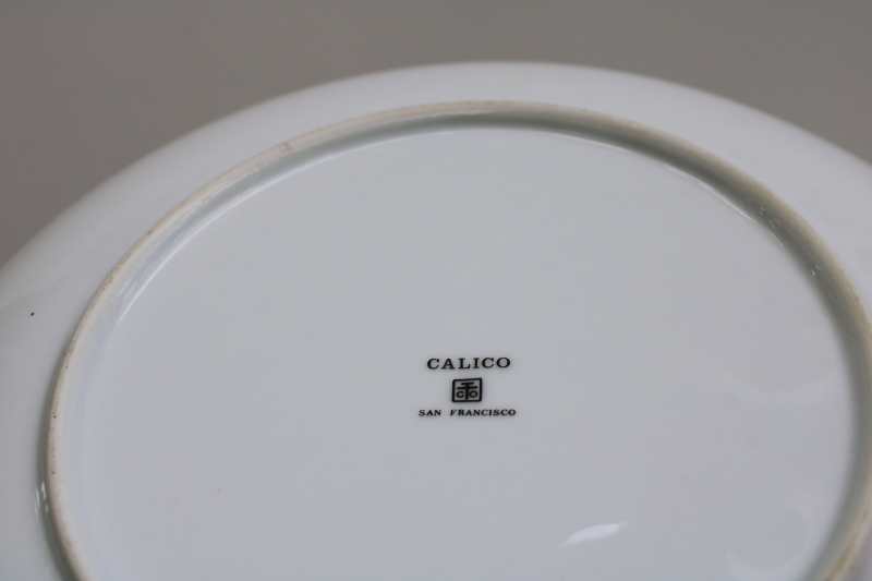 photo of 80s vintage ceramic plates & mugs, brown gingham chickens quilt print Calico Japan  #4