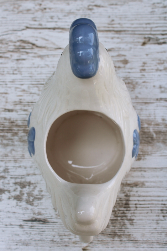 photo of 80s vintage ceramic rooster pitcher, dusty blue & white country kitchen decor grannycore farmhouse cottage  #4