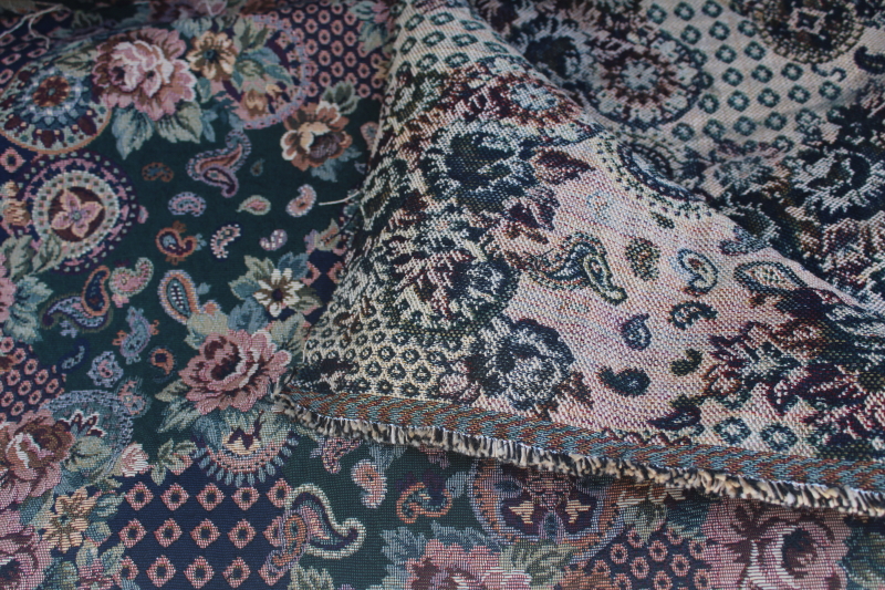 photo of 80s vintage cottage floral tapestry fabric, decorator upholstery material cotton blend #2