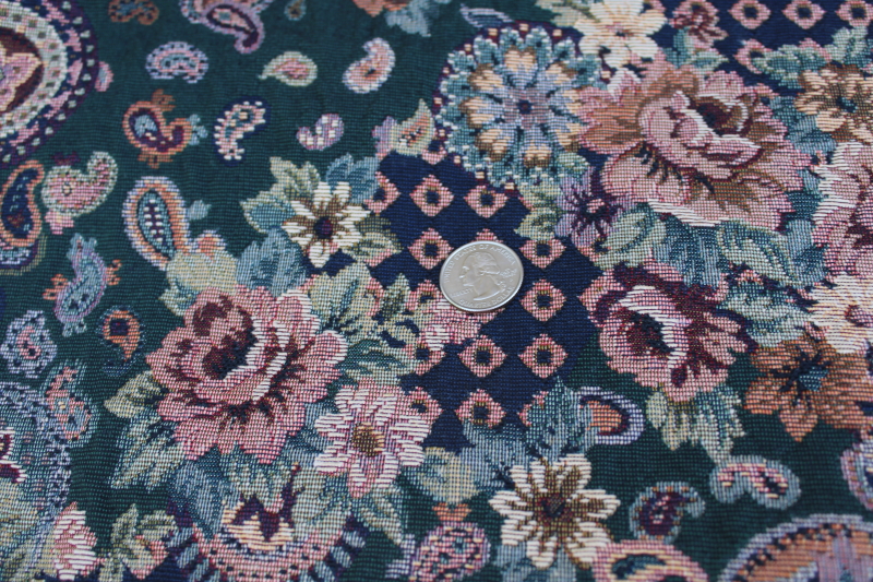 photo of 80s vintage cottage floral tapestry fabric, decorator upholstery material cotton blend #4
