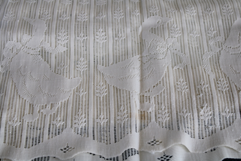 photo of 80s vintage cottage lace curtains, french country style goose design lace panels & valances #3
