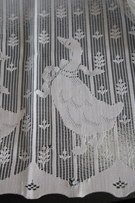 photo of 80s vintage cottage lace curtains, french country style goose design lace panels & valances #13