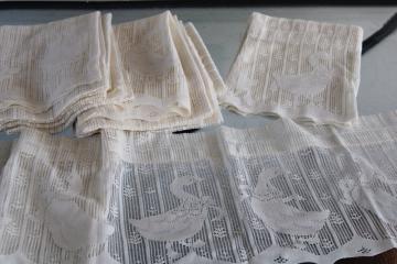 catalog photo of 80s vintage cottage lace curtains, french country style goose design lace panels & valances