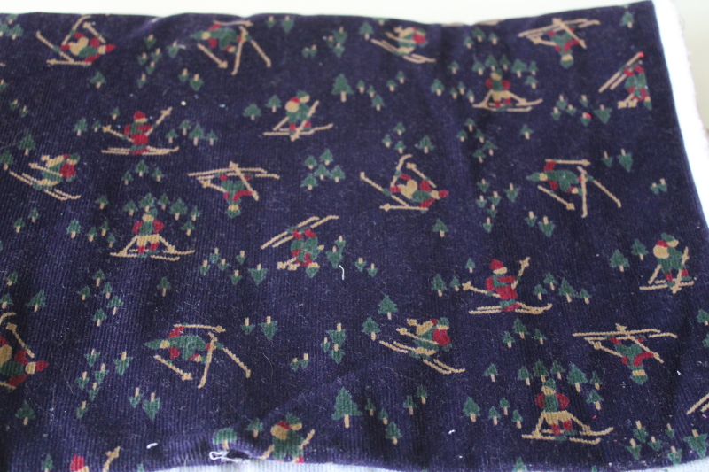photo of 80s vintage cotton corduroy skiers print on navy blue L L Bean style preppy!  #1
