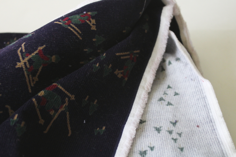 photo of 80s vintage cotton corduroy skiers print on navy blue L L Bean style preppy! #2