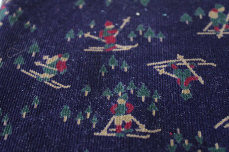 photo of 80s vintage cotton corduroy skiers print on navy blue L L Bean style preppy! #4