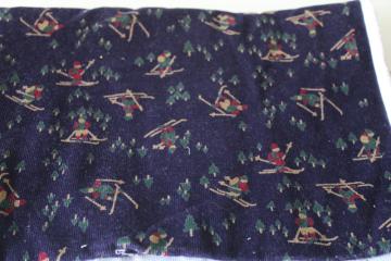 catalog photo of 80s vintage cotton corduroy skiers print on navy blue L L Bean style preppy! 