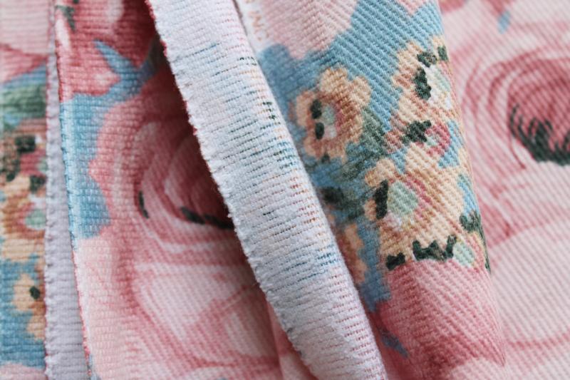 photo of 80s vintage cotton denim fabric, pink cabbage roses floral print girly retro! #3