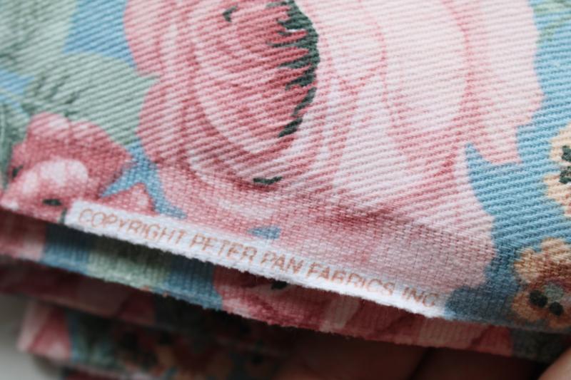 photo of 80s vintage cotton denim fabric, pink cabbage roses floral print girly retro! #4