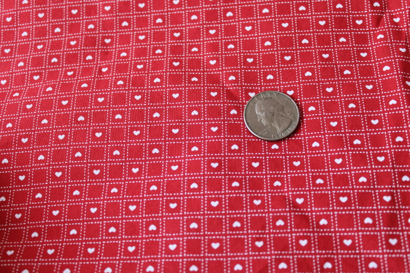 photo of 80s vintage cotton fabric red & white checks w/ hearts Valentine's day #3