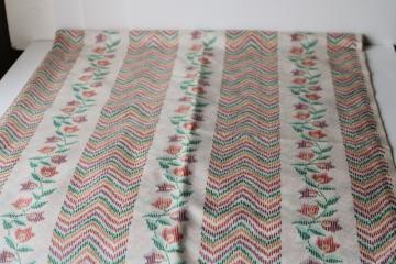 catalog photo of 80s vintage cotton fabric w/ embroidery stitches print, cottagecore style floral stripe 