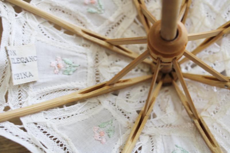 photo of 80s vintage cotton lace parasols, doll size working umbrellas, wedding shower decor #4