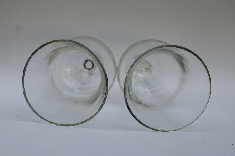 photo of 80s vintage crystal clear glass candle shades, pair peg type candle holder cups for sconces, candlesticks  #3