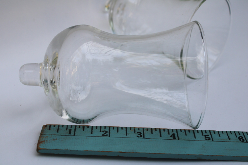 photo of 80s vintage crystal clear glass candle shades, pair peg type candle holder cups for sconces, candlesticks  #4
