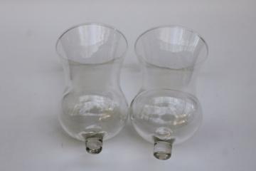 80s vintage crystal clear glass candle shades, pair peg type candle holder cups for sconces, candlesticks 