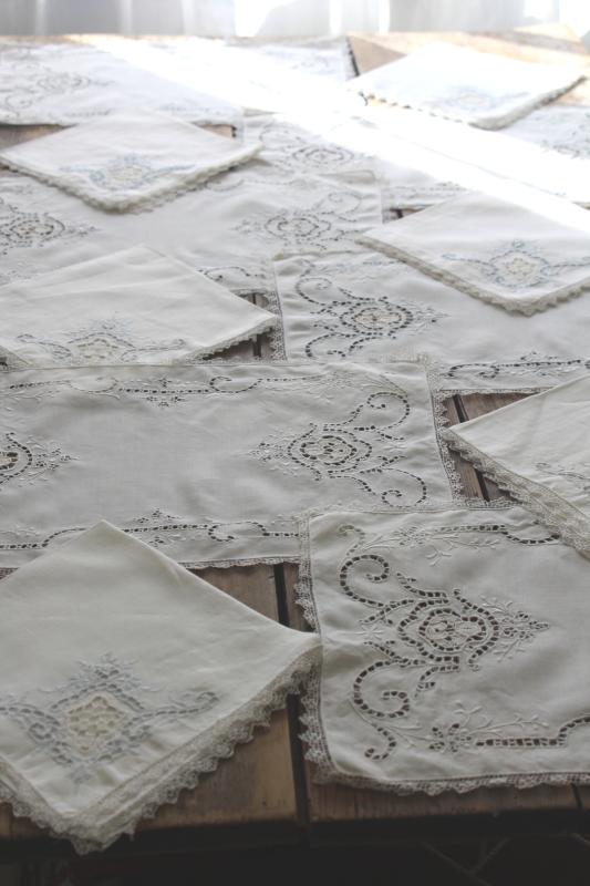 photo of 80s vintage cutwork embroidery table linens, cotton place mats & napkins set of 6 #1