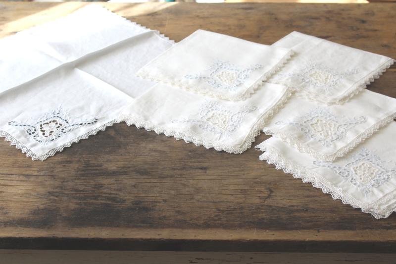 photo of 80s vintage cutwork embroidery table linens, cotton place mats & napkins set of 6 #2