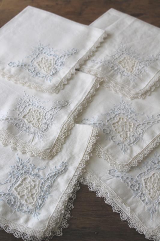 photo of 80s vintage cutwork embroidery table linens, cotton place mats & napkins set of 6 #3