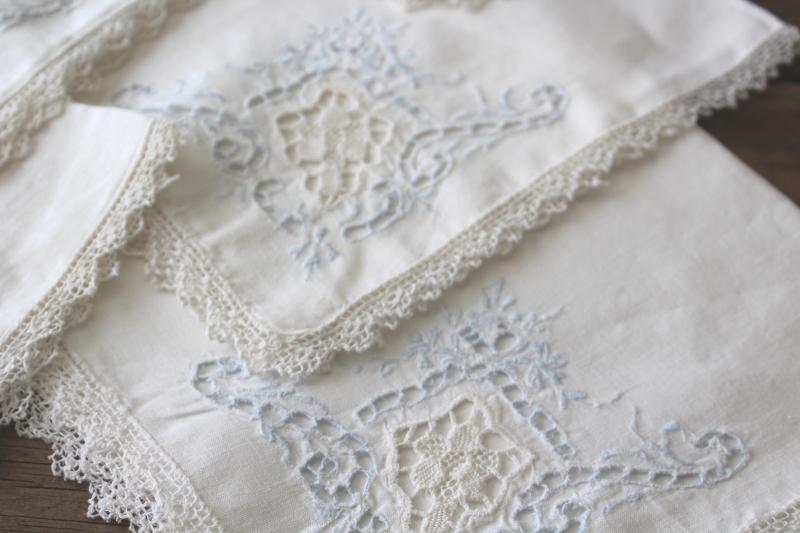 photo of 80s vintage cutwork embroidery table linens, cotton place mats & napkins set of 6 #4