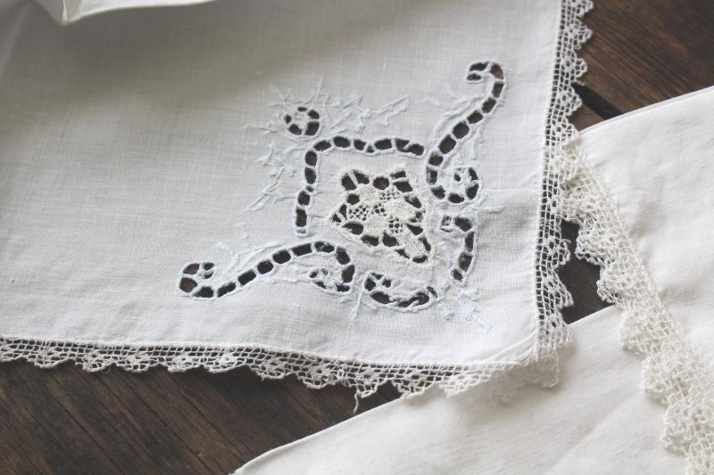 photo of 80s vintage cutwork embroidery table linens, cotton place mats & napkins set of 6 #5