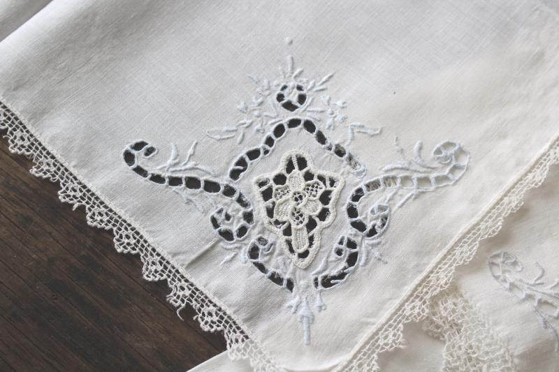 photo of 80s vintage cutwork embroidery table linens, cotton place mats & napkins set of 6 #6