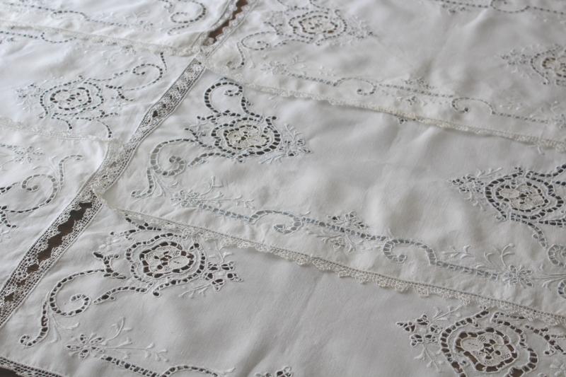 photo of 80s vintage cutwork embroidery table linens, cotton place mats & napkins set of 6 #10