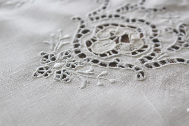 photo of 80s vintage cutwork embroidery table linens, cotton place mats & napkins set of 6 #15