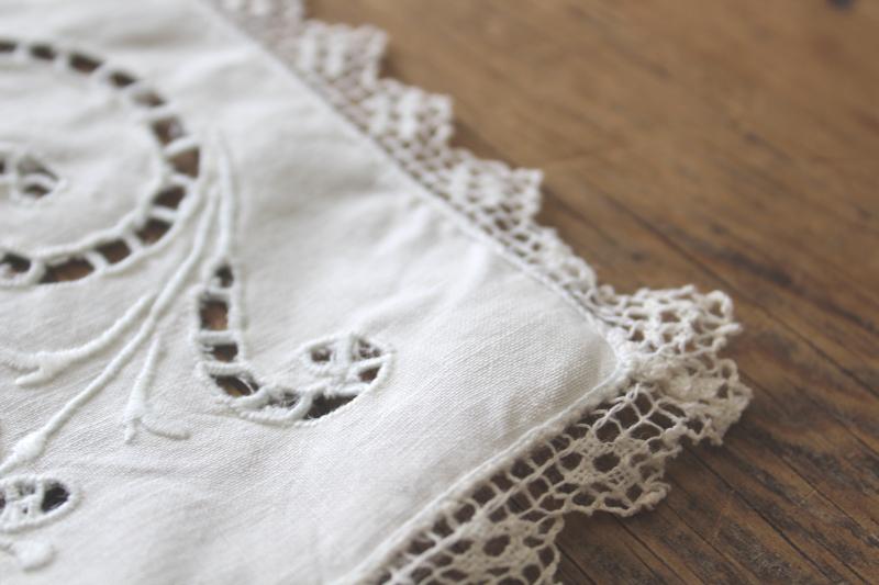 photo of 80s vintage cutwork embroidery table linens, cotton place mats & napkins set of 6 #16