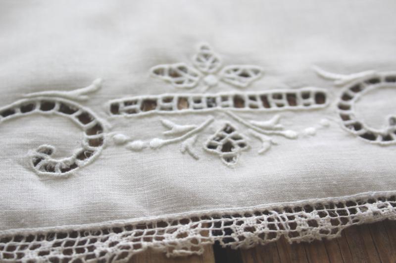 photo of 80s vintage cutwork embroidery table linens, cotton place mats & napkins set of 6 #17