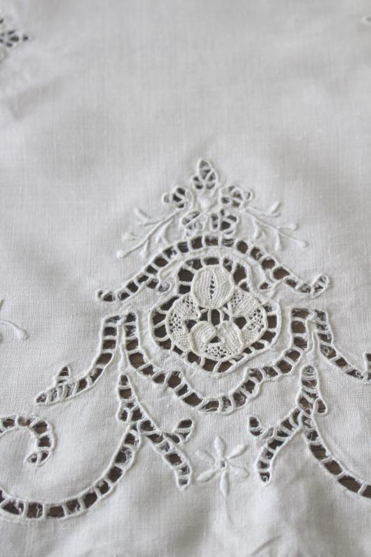 photo of 80s vintage cutwork embroidery table linens, cotton place mats & napkins set of 6 #18